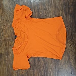 J. Crew Flutter Sleeve Scoop Neck Cotton Tee Shirt Top Orange Medium